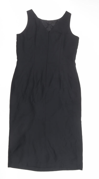 St Michael Womens Black Polyester Pencil Dress Size 16 Round Neck Zip - Floral