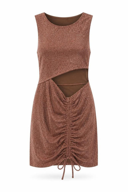 Divided by H&M Womens Brown Polyester Bodycon Size S Round Neck Pullover - Drawstring Detail
