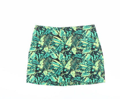 Divided by H&M Womens Green Geometric Cotton A-Line Skirt Size 10 Zip - Leaf pattern