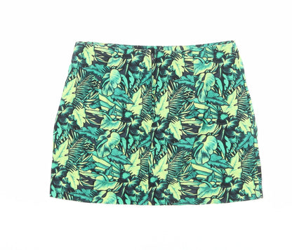 Divided by H&M Womens Green Geometric Cotton A-Line Skirt Size 10 Zip - Leaf pattern