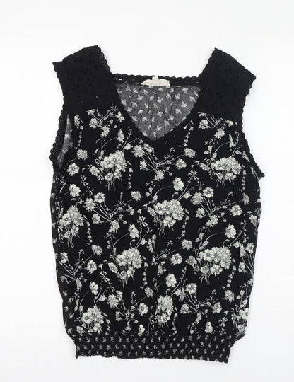 Womens UK Size M SOLITAIRE Black Basic Blouse