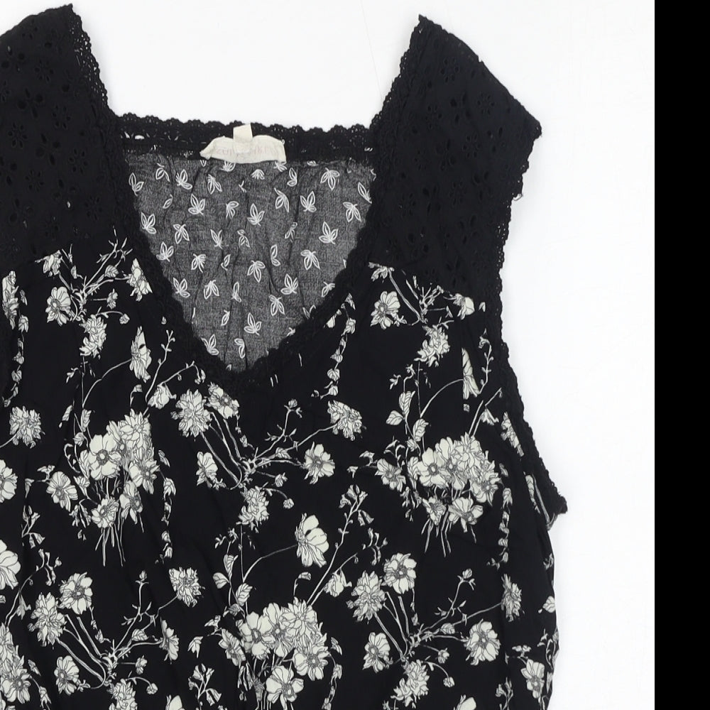 Womens UK Size M SOLITAIRE Black Basic Blouse