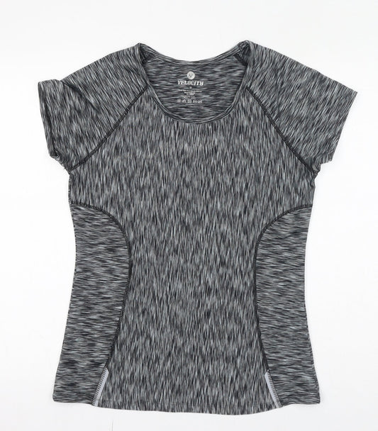 Velocity Womens Grey Geometric Polyester Basic T-Shirt Size M Round Neck Pullover
