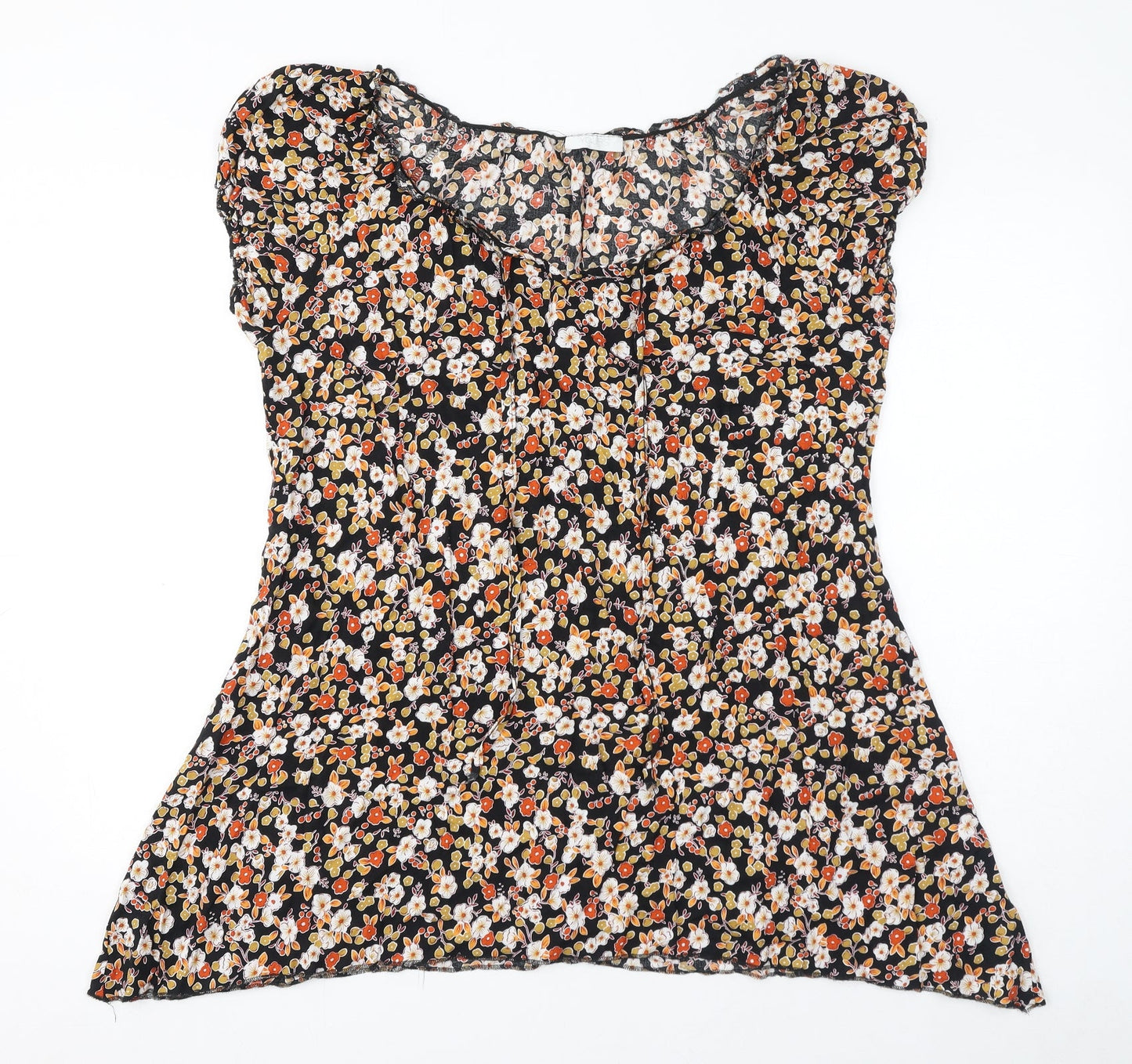 Yours Womens Black Floral Viscose Basic T-Shirt Size 18 Round Neck