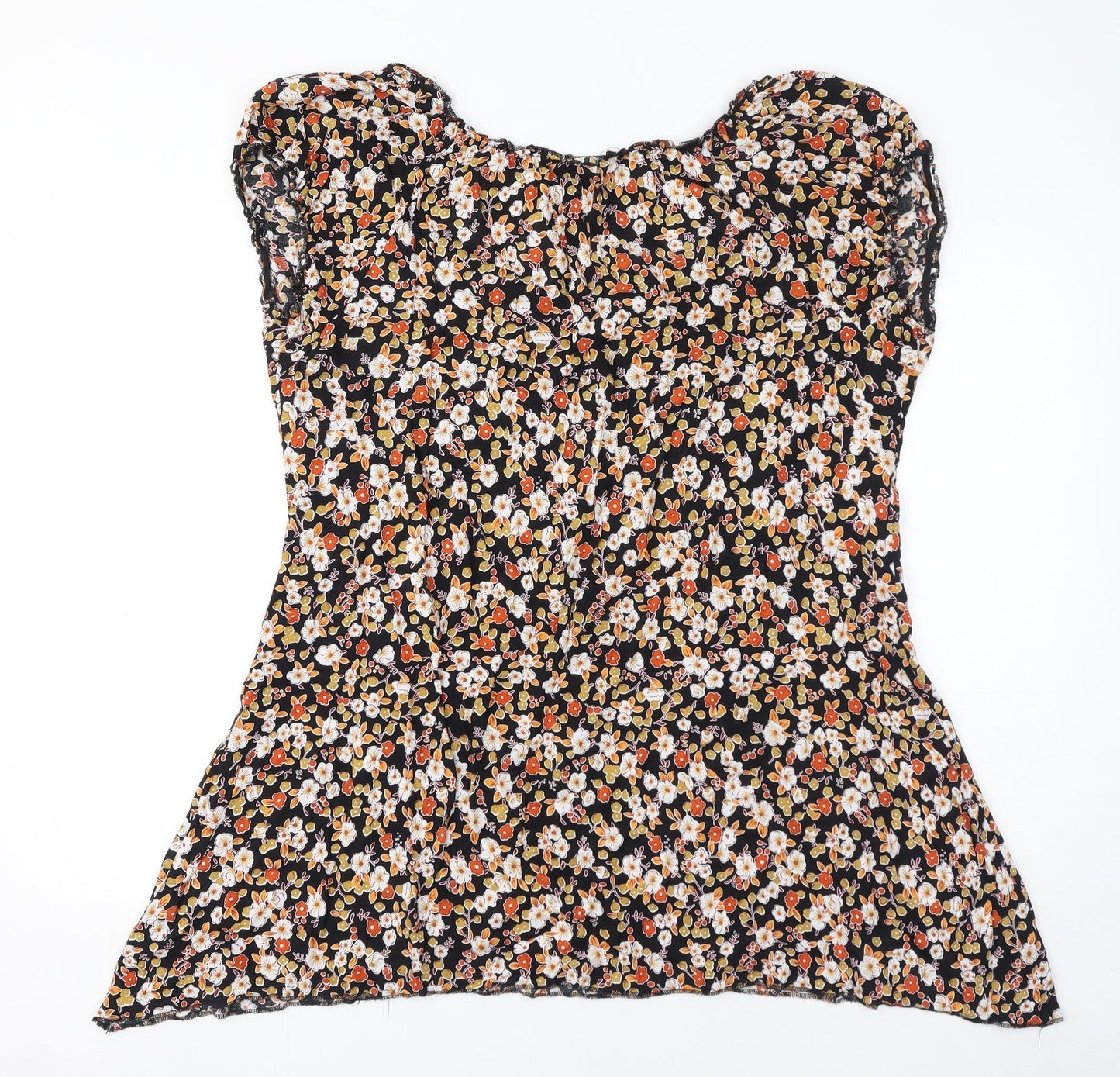 Yours Womens Black Floral Viscose Basic T-Shirt Size 18 Round Neck