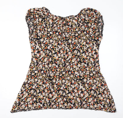 Yours Womens Black Floral Viscose Basic T-Shirt Size 18 Round Neck