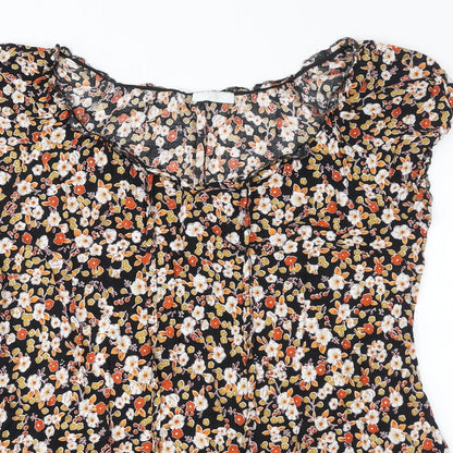 Yours Womens Black Floral Viscose Basic T-Shirt Size 18 Round Neck
