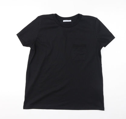 Womens UK Size M Zara Black Basic T-Shirt