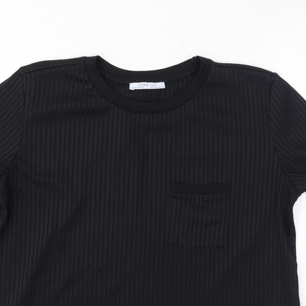 Womens UK Size M Zara Black Basic T-Shirt