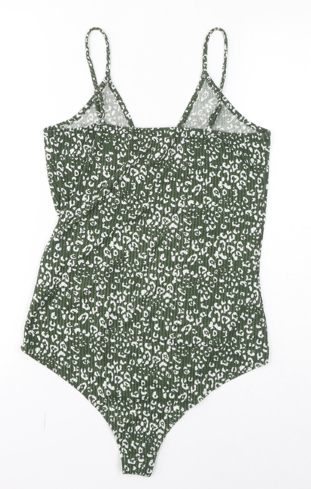 Gilli Womens Green Animal Print Polyester Bodysuit One-Piece Size L Button - Leopard Print