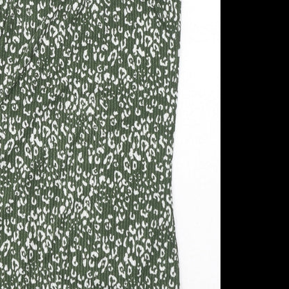 Gilli Womens Green Animal Print Polyester Bodysuit One-Piece Size L Button - Leopard Print