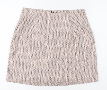 New Look Womens Pink Geometric Cotton A-Line Skirt Size 8 Zip