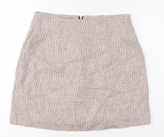 New Look Womens Pink Geometric Cotton A-Line Skirt Size 8 Zip