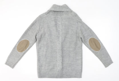 Angel Womens Grey V-Neck Acrylic Cardigan Jumper Size XS - Elbow patches