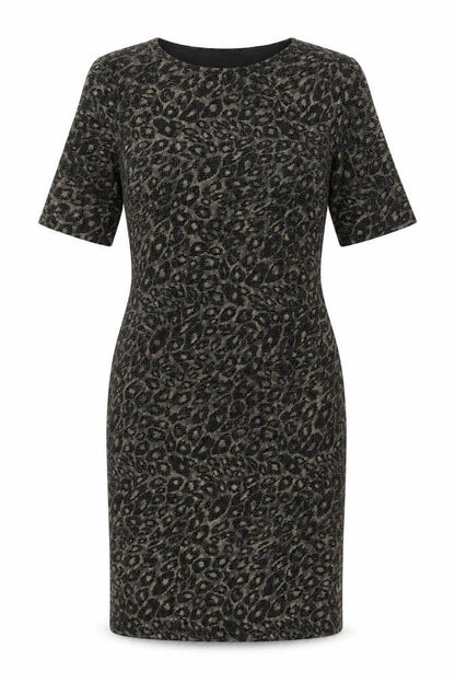Forever Womens Gold Animal Print Polyester Shift Size 8 Round Neck Pullover - Leopard Pattern