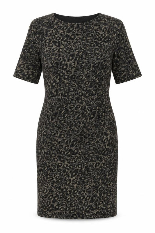 Forever Womens Gold Animal Print Polyester Shift Size 8 Round Neck Pullover - Leopard Pattern