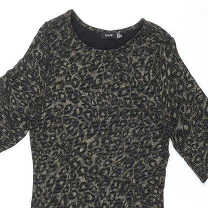 Forever Womens Gold Animal Print Polyester Shift Size 8 Round Neck Pullover - Leopard Pattern