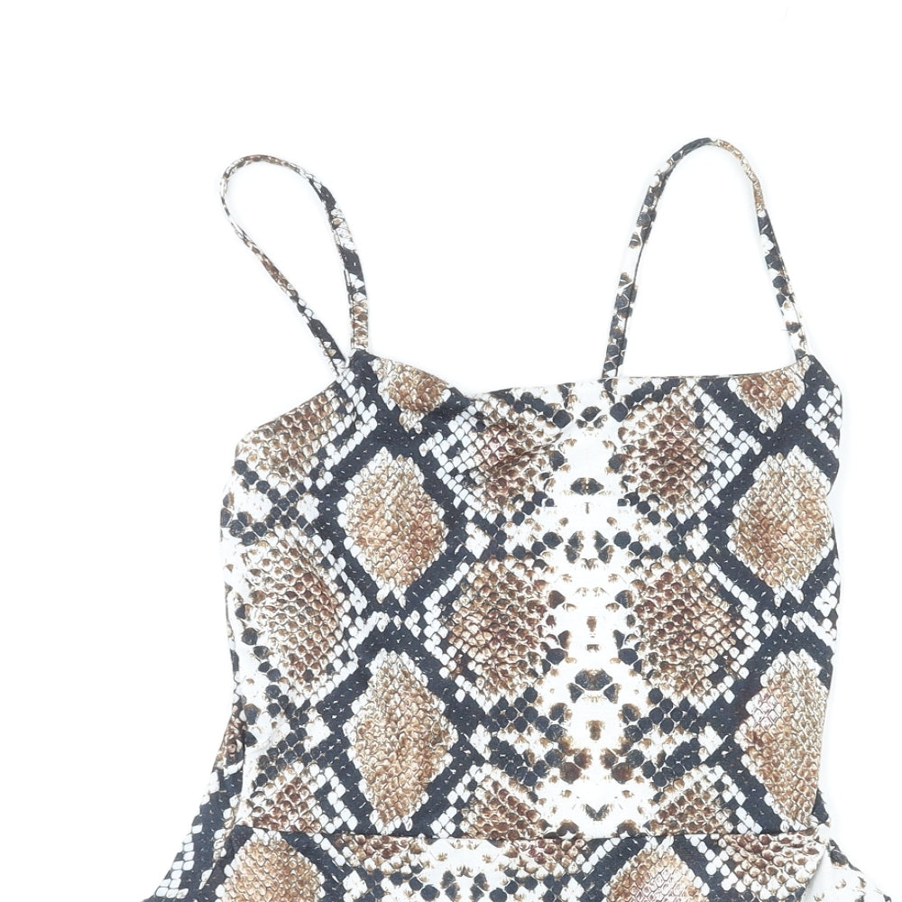 PRETTYLITTLETHING Womens Multicoloured Animal Print Polyester Bodysuit One-Piece Size 6 Snap - Snakeskin Pattern
