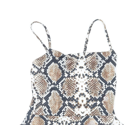 PRETTYLITTLETHING Womens Multicoloured Animal Print Polyester Bodysuit One-Piece Size 6 Snap - Snakeskin Pattern