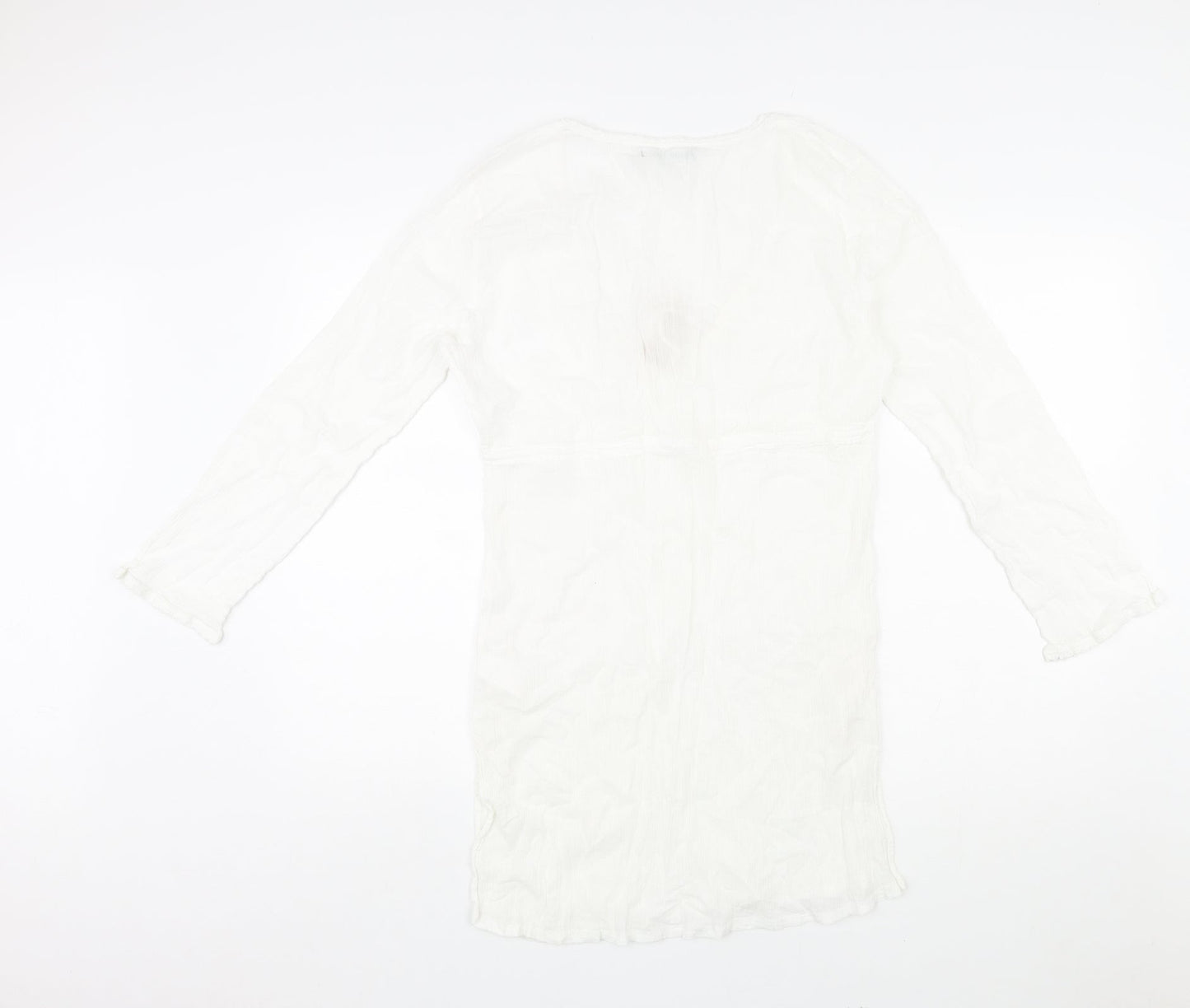 Coral Bay Womens White Polka Dot Cotton Shift Size M V-Neck Pullover - Drawstring Detail