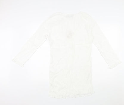 Coral Bay Womens White Polka Dot Cotton Shift Size M V-Neck Pullover - Drawstring Detail