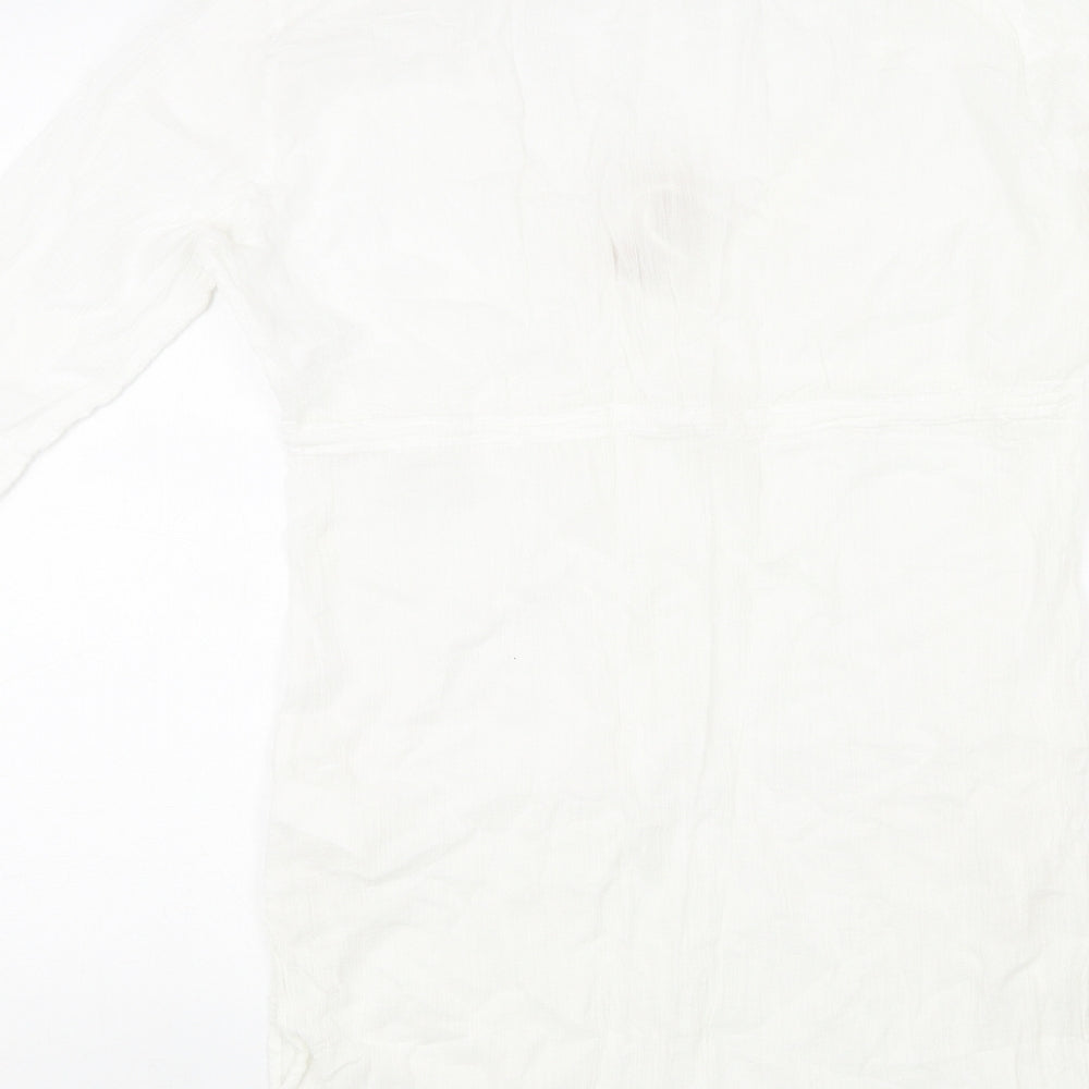 Coral Bay Womens White Polka Dot Cotton Shift Size M V-Neck Pullover - Drawstring Detail
