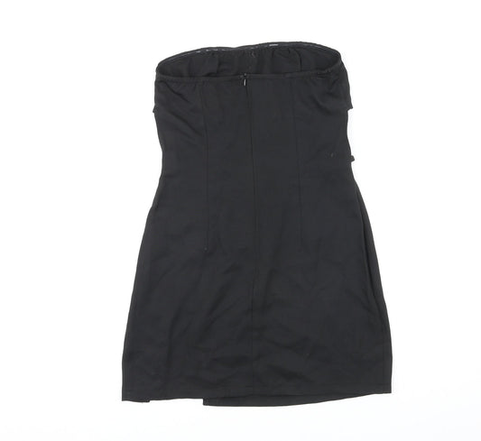 PRETTYLITTLETHING Womens Black Polyester Mini Size 10 Off the Shoulder Zip