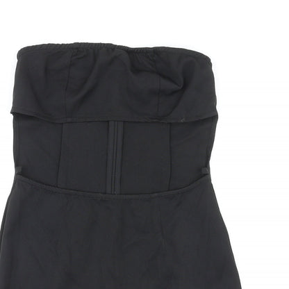 PRETTYLITTLETHING Womens Black Polyester Mini Size 10 Off the Shoulder Zip