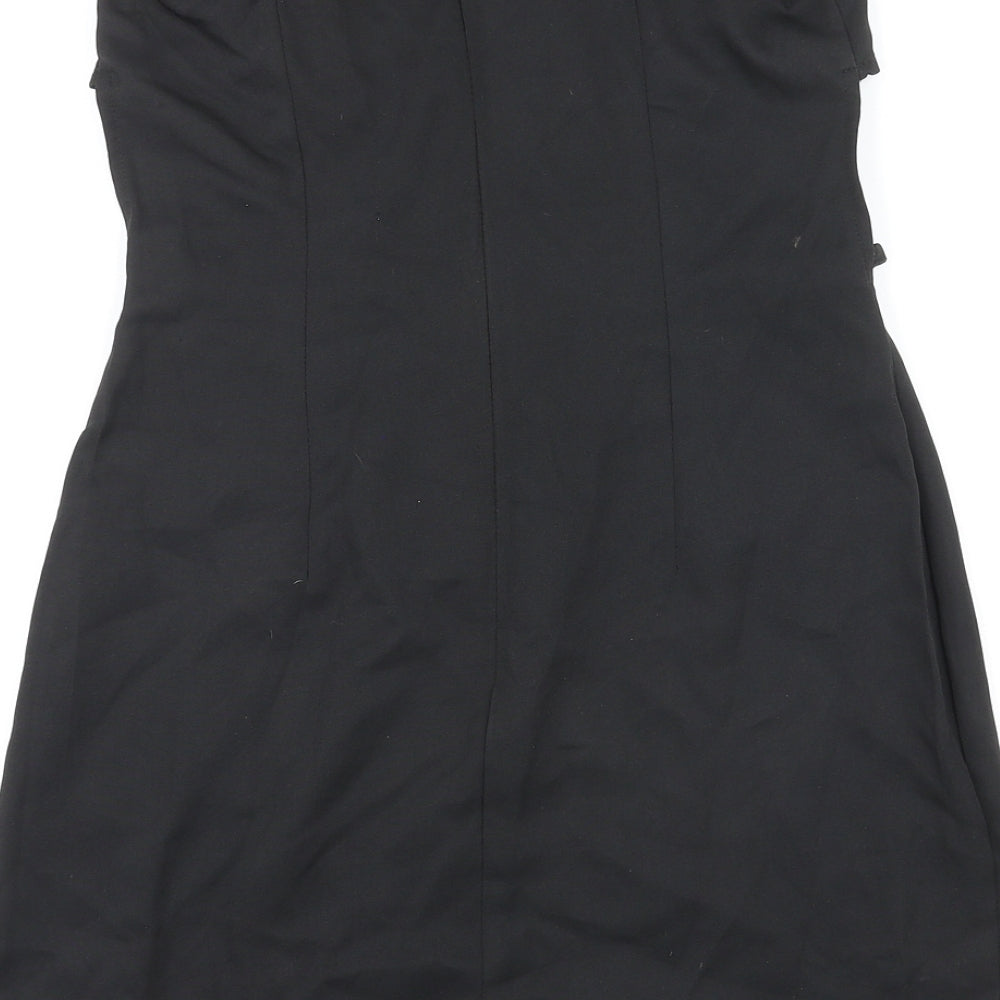 PRETTYLITTLETHING Womens Black Polyester Mini Size 10 Off the Shoulder Zip