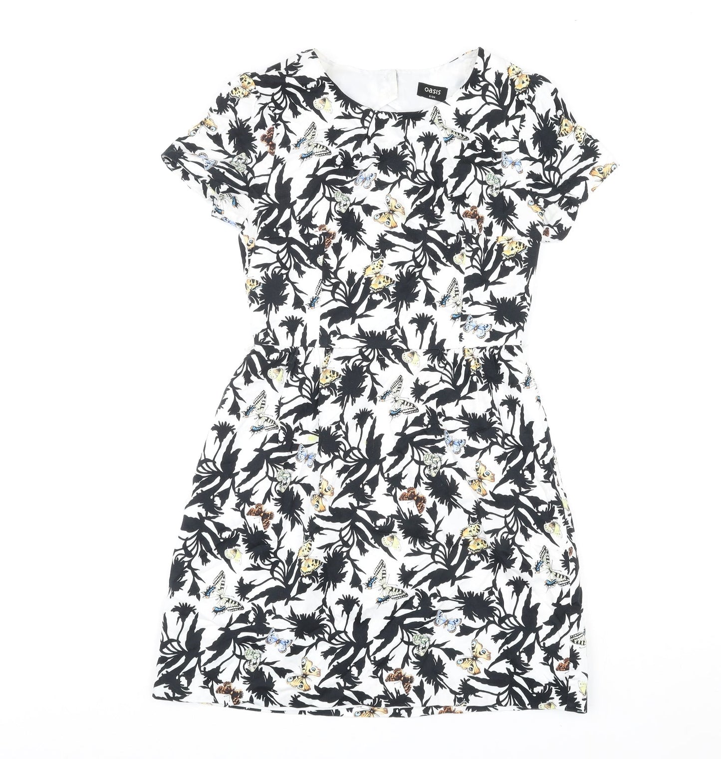 Oasis Womens Multicoloured Geometric Cotton Shift Size 8 Round Neck Zip - Butterfly Print