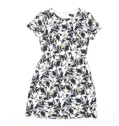 Oasis Womens Multicoloured Geometric Cotton Shift Size 8 Round Neck Zip - Butterfly Print