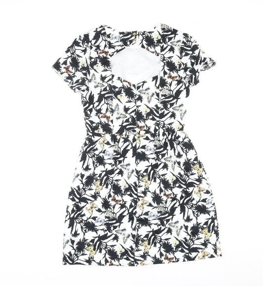 Oasis Womens Multicoloured Geometric Cotton Shift Size 8 Round Neck Zip - Butterfly Print