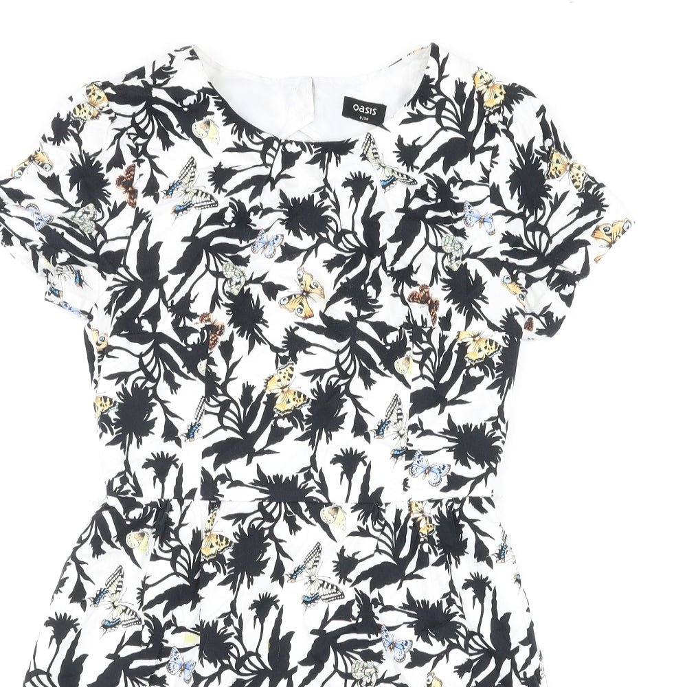 Oasis Womens Multicoloured Geometric Cotton Shift Size 8 Round Neck Zip - Butterfly Print