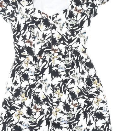 Oasis Womens Multicoloured Geometric Cotton Shift Size 8 Round Neck Zip - Butterfly Print