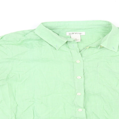 Orvis Womens Green Cotton Basic Button-Up Size 14 Collared