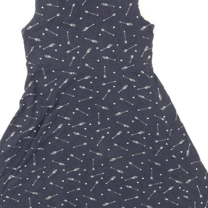 Red Herring Womens Blue Geometric Cotton A-Line Size 8 Round Neck Pullover - Heart & Arrow