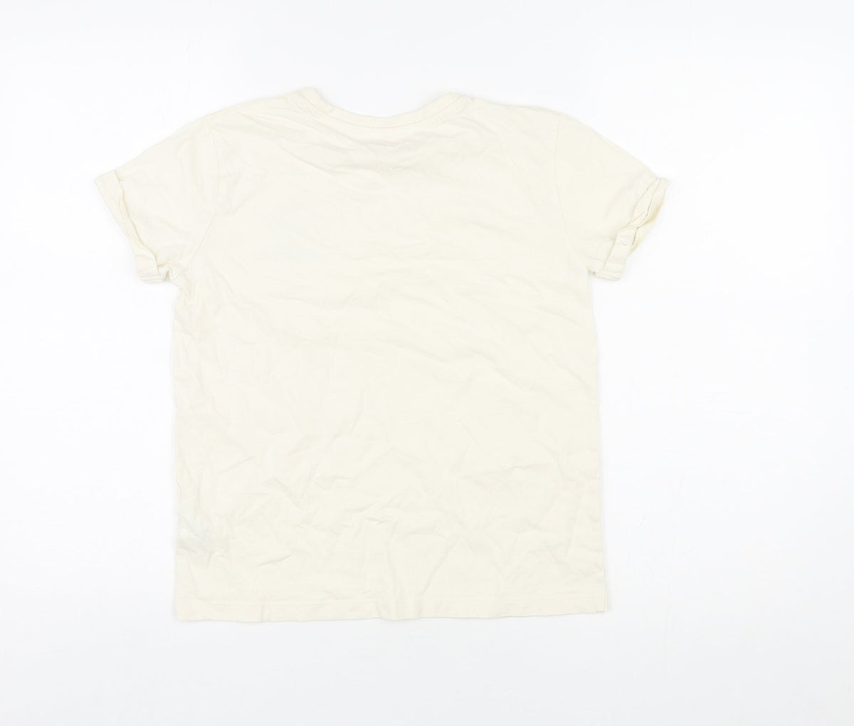 Back view of Studio girls’ ivory cotton basic t-shirt, size 10-11, years round neck pullover