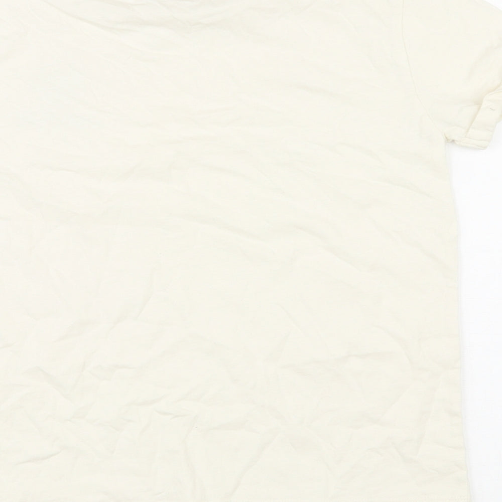 Brand and care label for Studio girls’ ivory cotton basic t-shirt, size 10-11, years round neck pullover