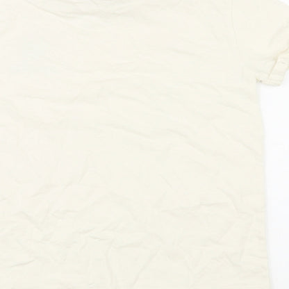 Brand and care label for Studio girls’ ivory cotton basic t-shirt, size 10-11, years round neck pullover
