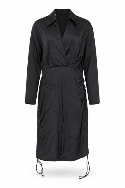 Zara Womens Black Polyester Shirt Dress Size S Collared Pullover - Drawstring Detail