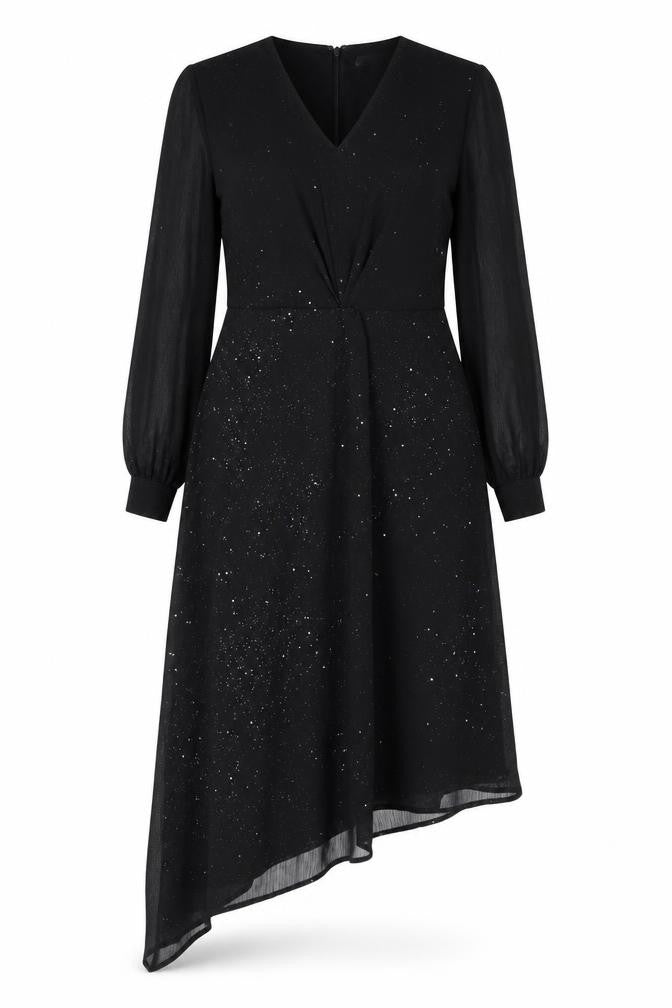 Warehouse Womens Black Polyester Fit & Flare Size 10 V-Neck Zip