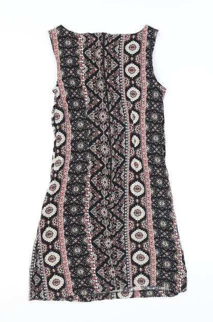 Dorothy Perkins Womens Black Geometric Viscose A-Line Size 8 Round Neck Zip