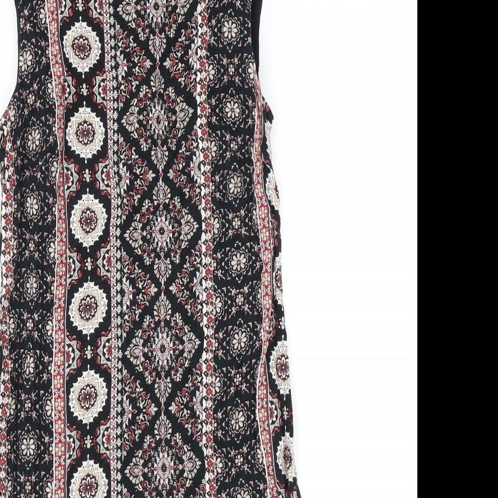 Dorothy Perkins Womens Black Geometric Viscose A-Line Size 8 Round Neck Zip