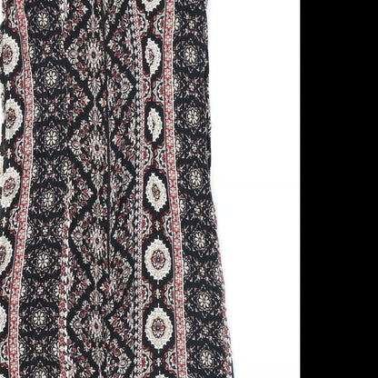 Dorothy Perkins Womens Black Geometric Viscose A-Line Size 8 Round Neck Zip
