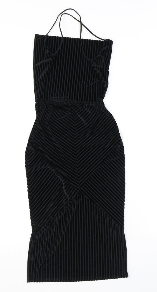 Missguided Womens Black Polyester Tank Dress Size 4 Square Neck Pullover - Open Back
