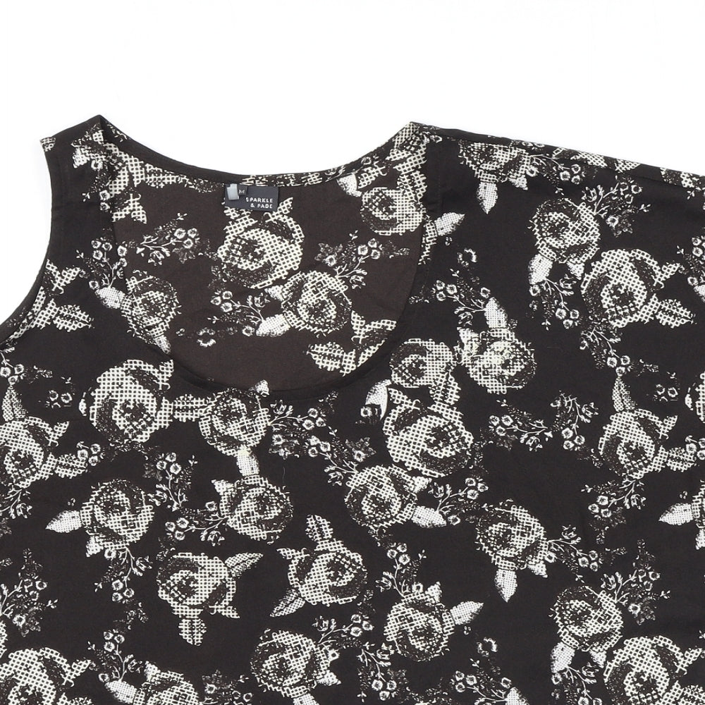 Womens UK Size M Sparkle & Fade Black Basic T-Shirt
