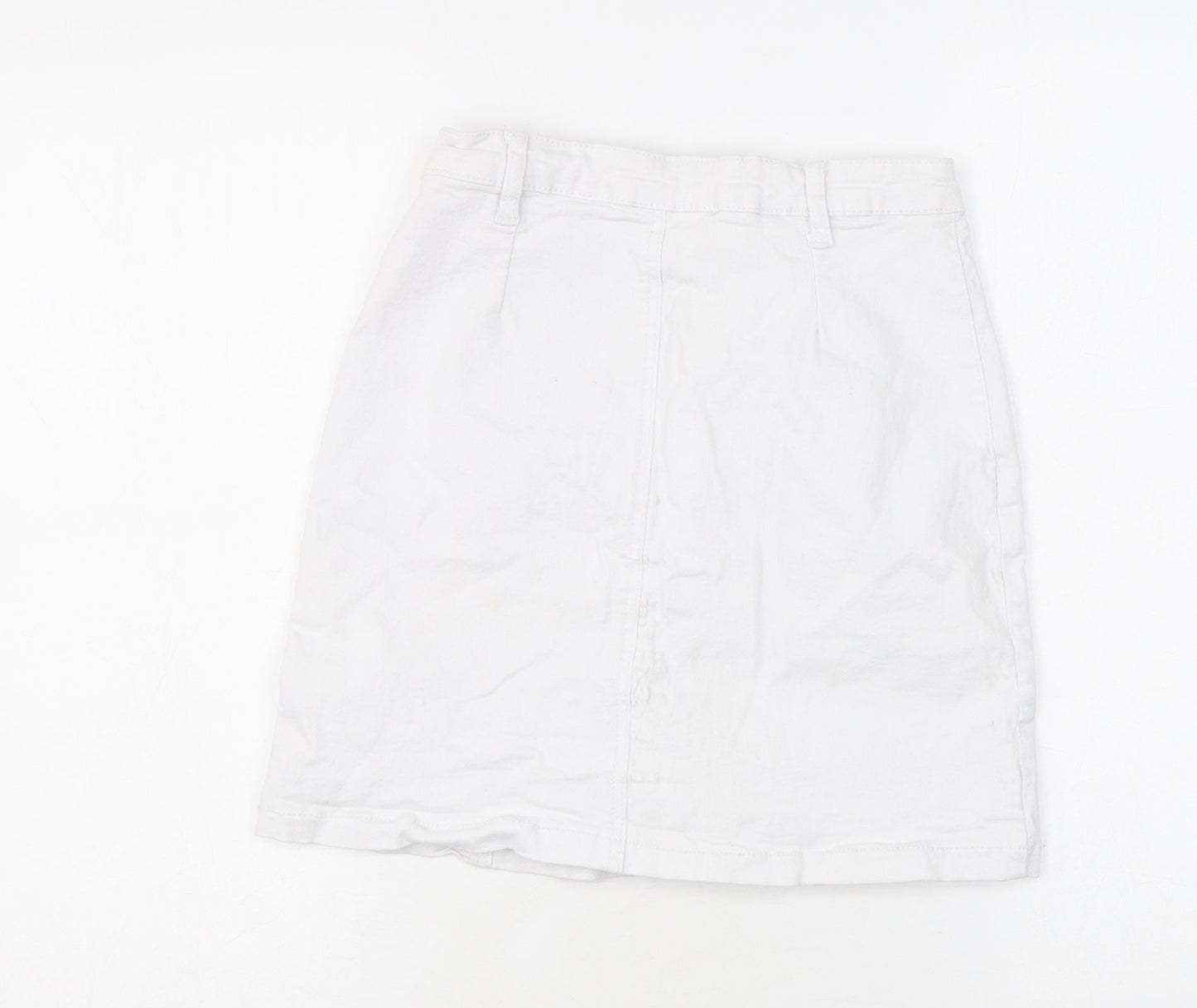 PRETTYLITTLETHING Womens White Cotton A-Line Skirt Size 10 Button