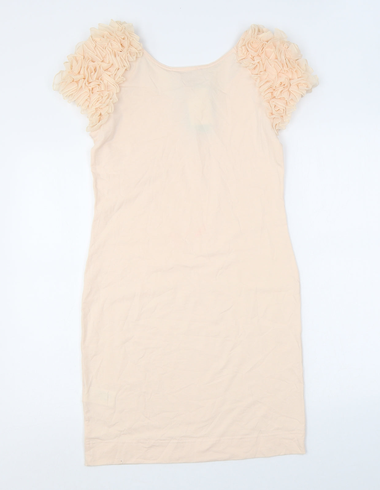 H&M Womens Pink Cotton Bodycon Size M Scoop Neck Pullover - Floral Sleeves