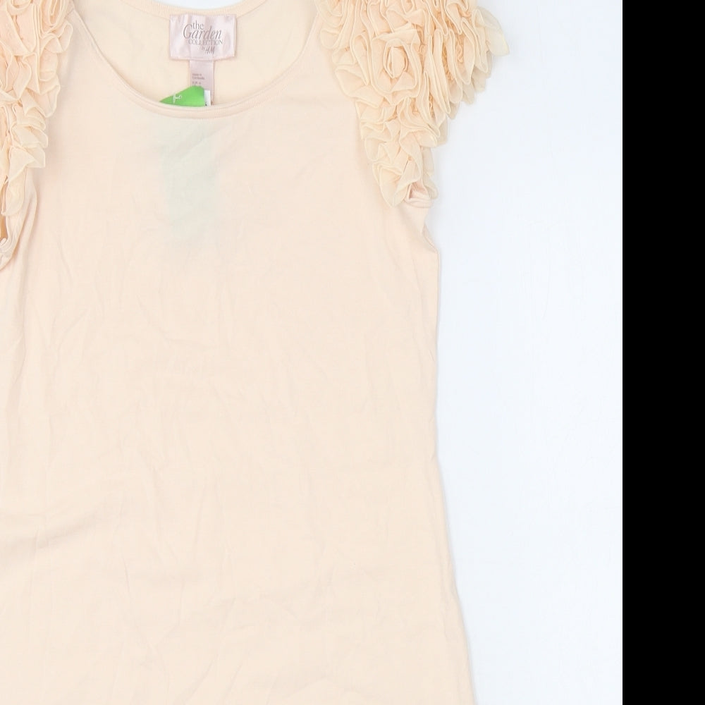 H&M Womens Pink Cotton Bodycon Size M Scoop Neck Pullover - Floral Sleeves