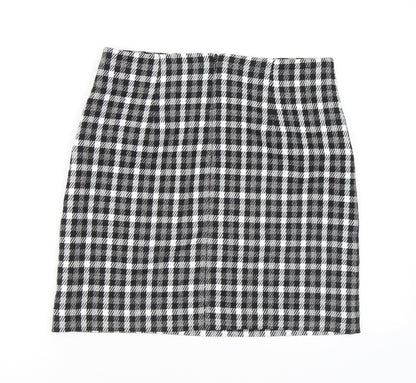 NEXT Womens Black Plaid Polyester Mini Skirt Size 8 Zip